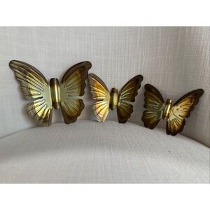 Vintage MCM Set of 3 Metal Hanging Butterflies Copper Brass Wall Art Decor